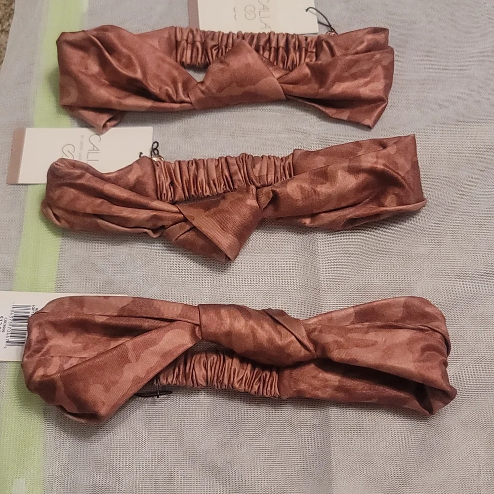 CALIA KNOTTED HEADBAND LOT OF 3: TERRACOTTA/CAMO PRINT: NWT